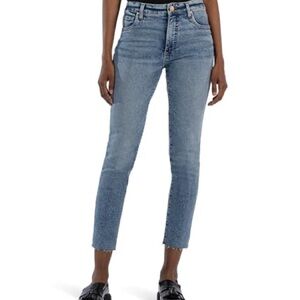 KUT from the Kloth Donna Stretch High-Rise Straight Raw Hem in Relieve. 8